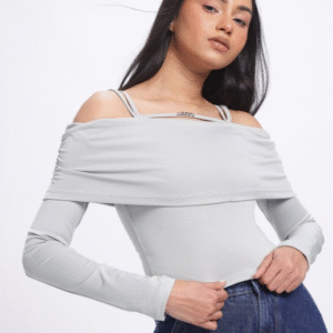 glitchez Off-Shoulder Layered Crop Bardot Top